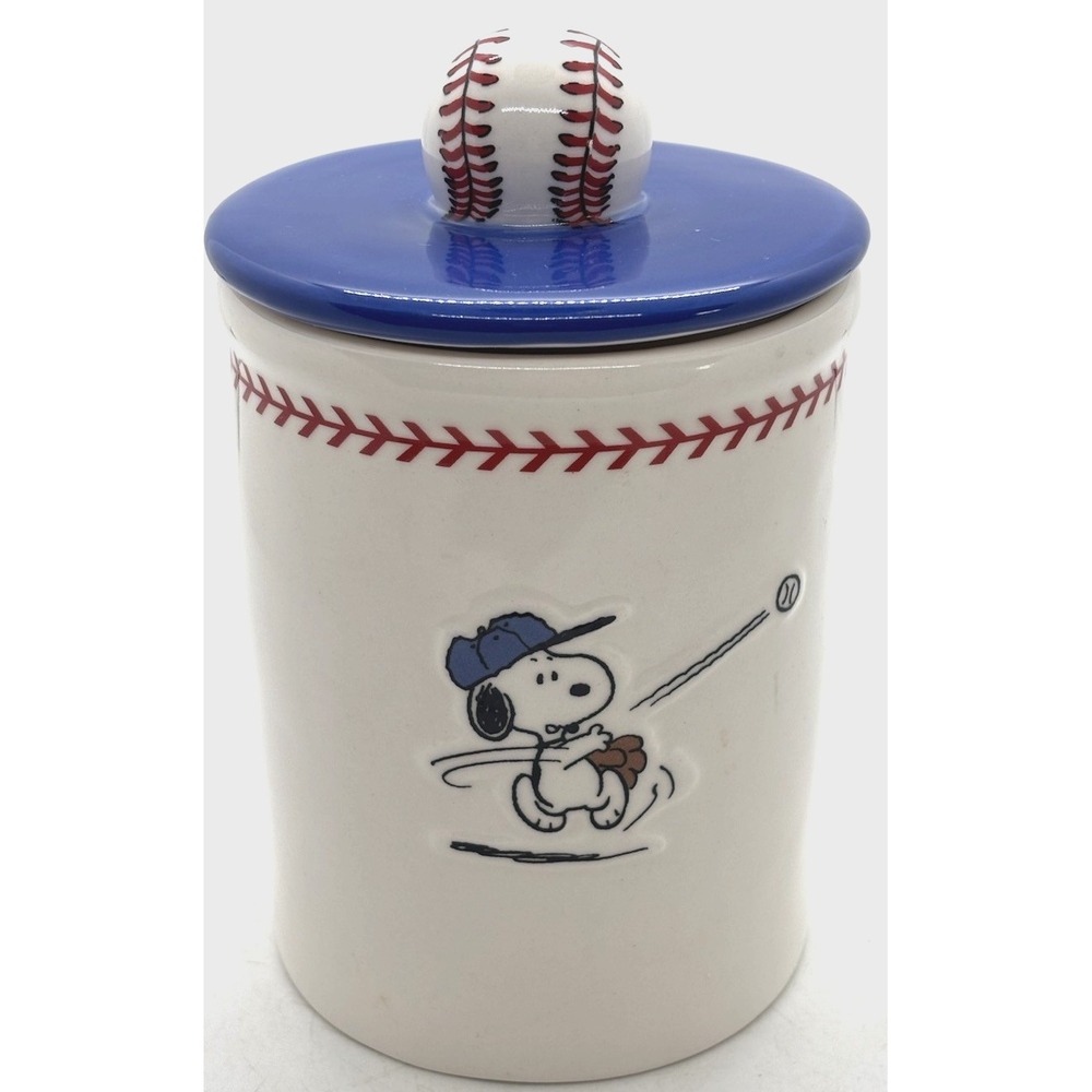 Rae Dunn Snoopy Play Ball Baseball Canister Kitchen Treats Peanuts Patriotic